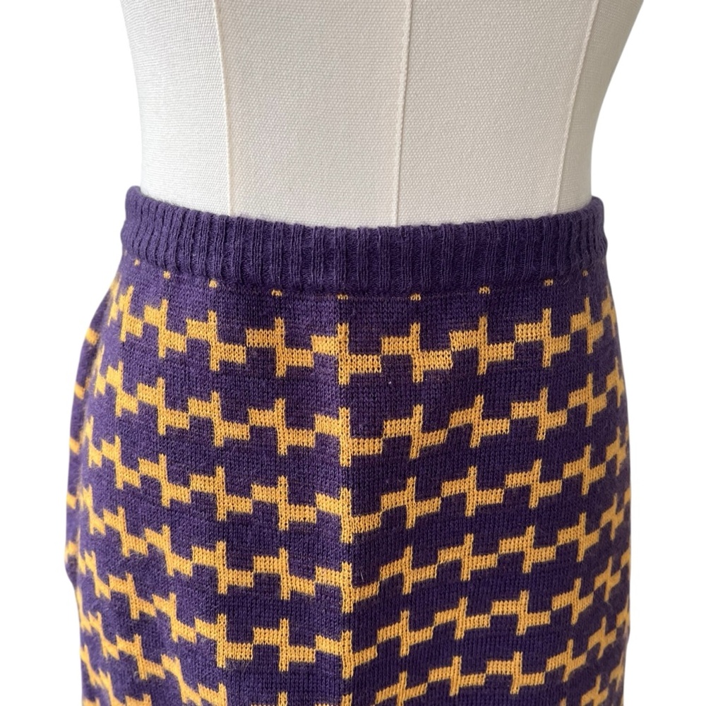 Vintage abstract knit purple and mustard yellow midi pencil skirt 44 - Picture 7 of 13